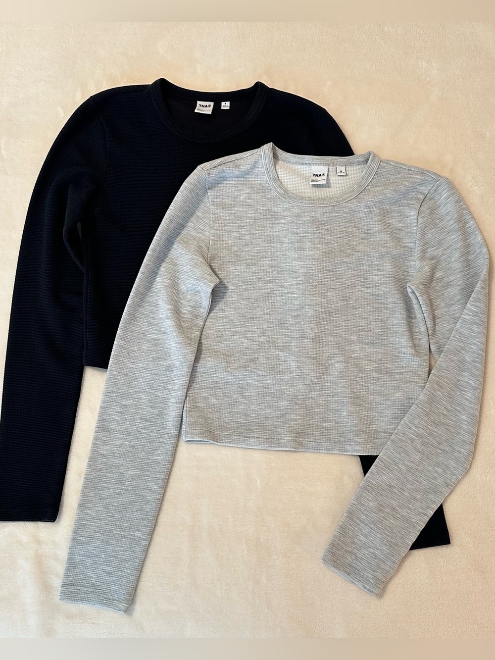 TNA Long Sleeve Tee Duo in Black and Light Gray
